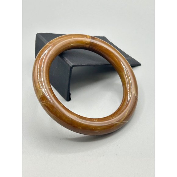 Vintage Marbled Plastic Bracelet Tubular Design Brown Bangle Chunky Plastic - Picture 4 of 6